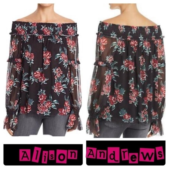 ALISON ANDREWS Off-the-shoulder Floral Top boho - Picture 1 of 11